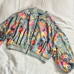 Zara Light Teal Floral Bomber Jacket